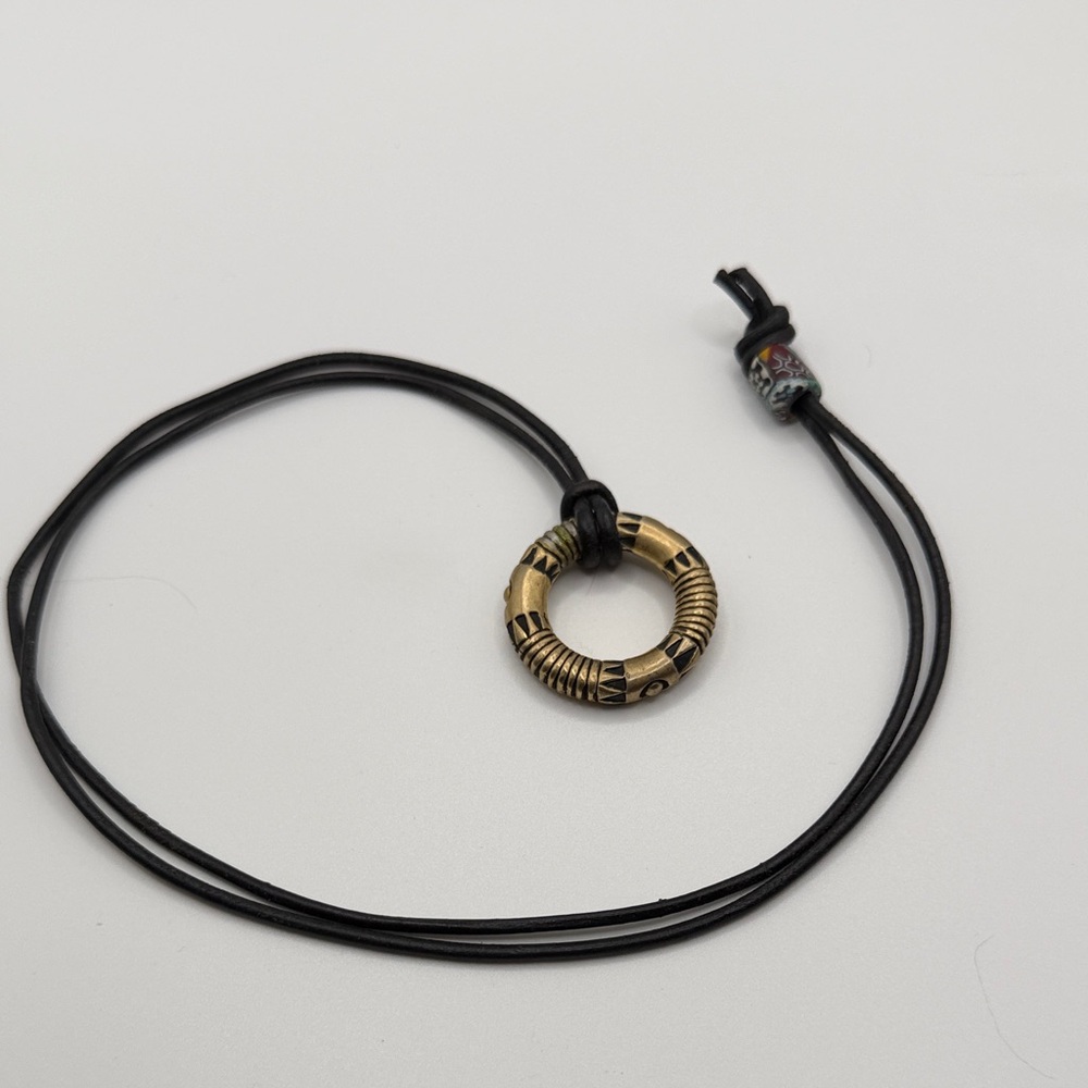 Bronze Ring Pendant Necklace on Black Cord